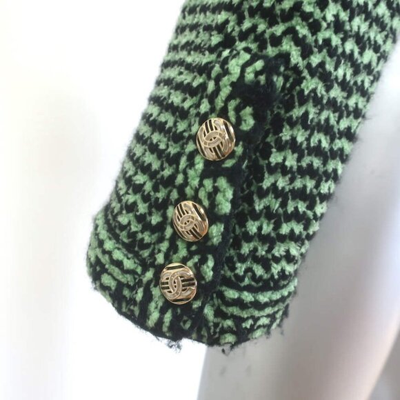 Chanel Cashmere Tweed Cardigan Jacket Sage Green Size 44 - Picture 7 of 11
